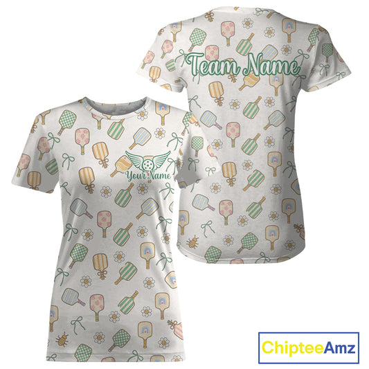 Custom White Flowers Paddle Pickleball T-Shirt For Women Outfits Funny Pickleball Jersey NYN1373