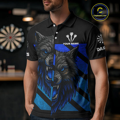 Personalized Azure Wolf & Arrow Men's Darts Shirt - Custom Name For Darts Jersey NYN0517