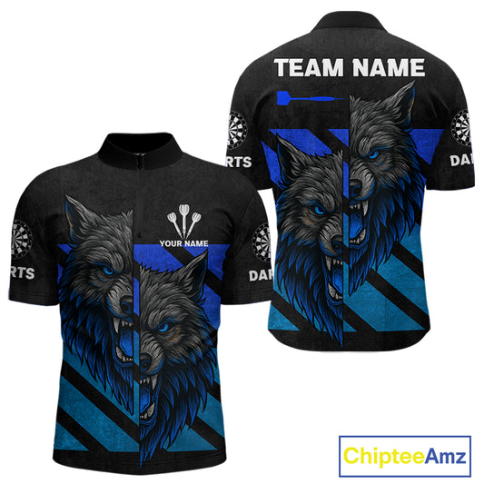 Personalized Azure Wolf & Arrow Men's Darts Shirt - Custom Name For Darts Jersey NYN0517