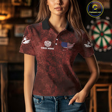 Load image into Gallery viewer, US Flag &amp; Map Dartboard Women's Red Darts Shirt - Custom Name For Darts Jersey NYN0524