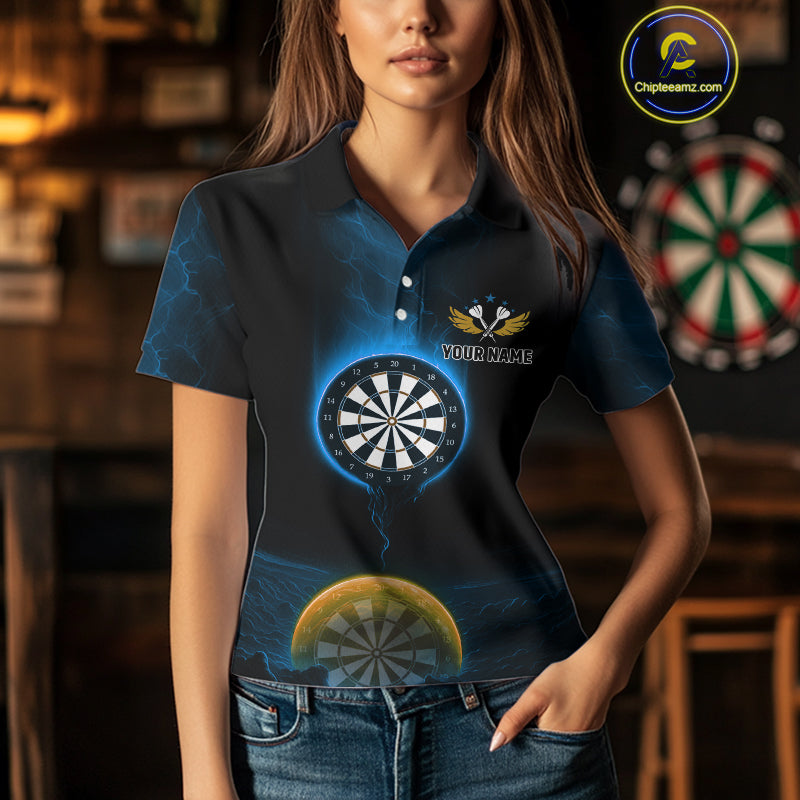 Custom Blue And Orange Dartboard Dart Shirt For Women Outfits Polo & 1/4-Zip Darts Jersey NYN1042