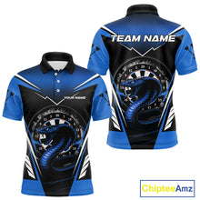 Load image into Gallery viewer, Azure Cobra &amp; Dartboard Men's Darts Polo Shirt - Custom Name For Darts Jersey NYN0753