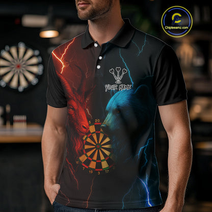 Goat & Bear Dartboard Men's Darts Polo Shirt - Custom Name For Darts Jersey NYN0758