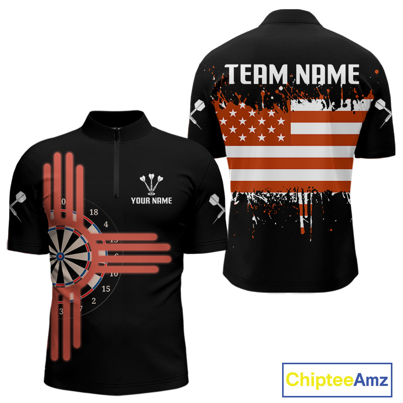 Grunge US Flag & Dartboard Custom Darts Quarter-Zip Shirt For Men - Darts Team Jersey NYN0762