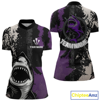 Back & Purple Shark Dartboard Grunge Women's Darts Shirt - Custom Name For Players NYN0566