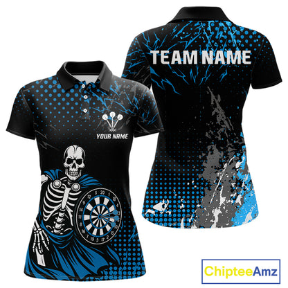 Black Blue Dartboard Skeleton Grunge Women's Darts Shirt - Custom Name For Players NYN0567
