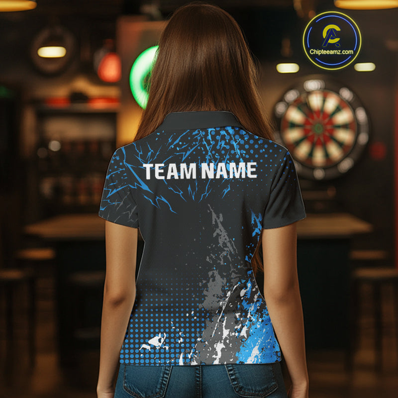 Black Blue Dartboard Skeleton Grunge Women's Darts Shirt - Custom Name For Players NYN0567