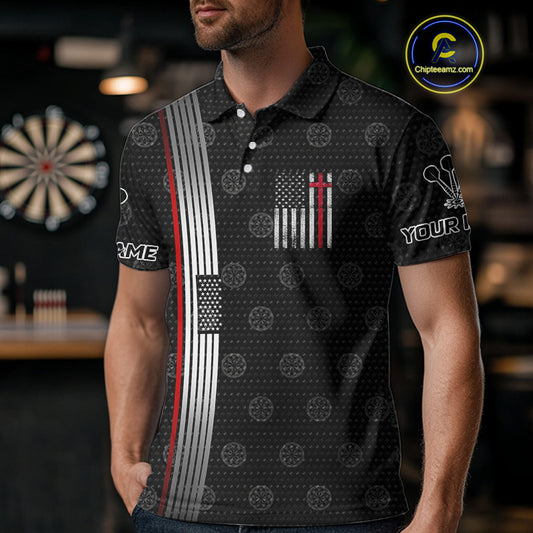 Custom Patriotic Faith Cross Dart Polo Shirts For Men, US Dart Team Jerseys NYN0771