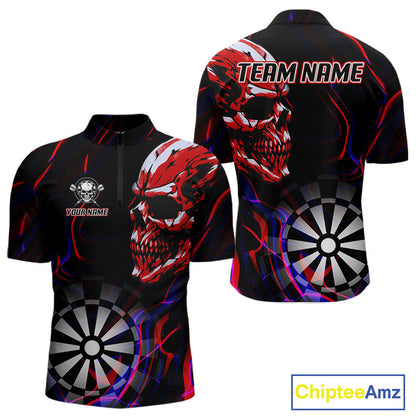 Red Skull And Dartboard Custom Darts Quarter-Zip Shirts For Men, Darts Jersey NYN0776