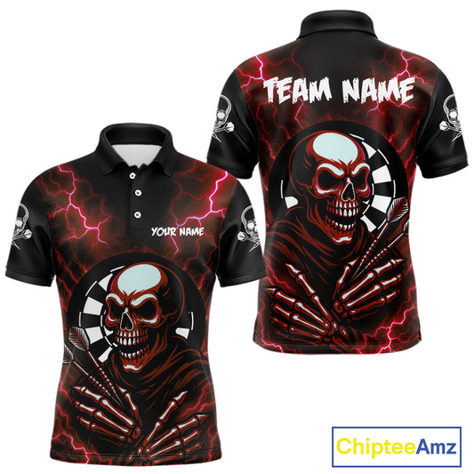 Thunder Lightning Skeleton Dartboard Red Darts Shirt For Men - Custom Name & Team  NYN0592