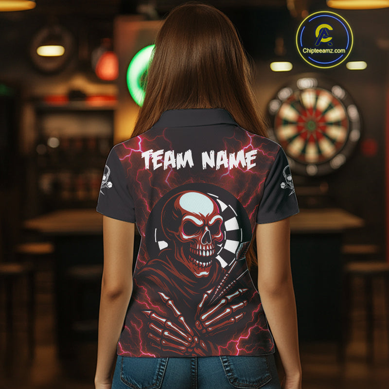 Thunder Lightning Skeleton Dartboard Red Darts Shirt For Women - Custom Name & Team  NYN0592