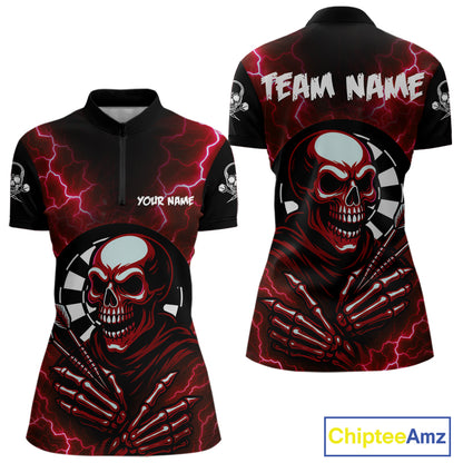 Thunder Lightning Skeleton Dartboard Red Darts Shirt For Women - Custom Name & Team  NYN0592