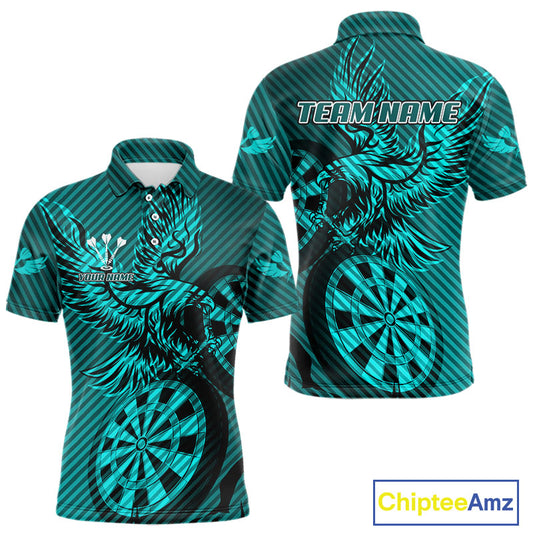 Custom Eagle & Dartboard Turquoise Stripes Dart Polo Shirts For Men, Dart Team Jerseys NYN0783