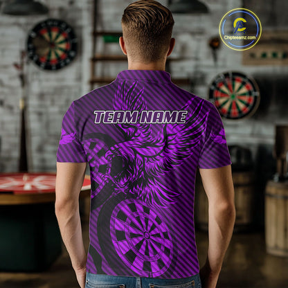 Custom Eagle & Dartboard Purple Stripes Dart Polo Shirts For Men, Dart Team Jerseys NYN0784