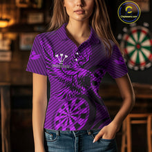 Load image into Gallery viewer, Custom Eagle &amp; Dartboard Purple Stripes Dart Polo Shirts For Women, Dart Team Jerseys NYN0784