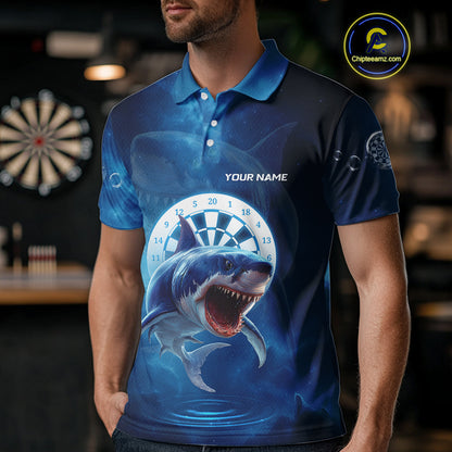 Personalized Fishing Shark & Dartboard Custom Dart Polo Shirts For Men, Dart Jerseys NYN0789