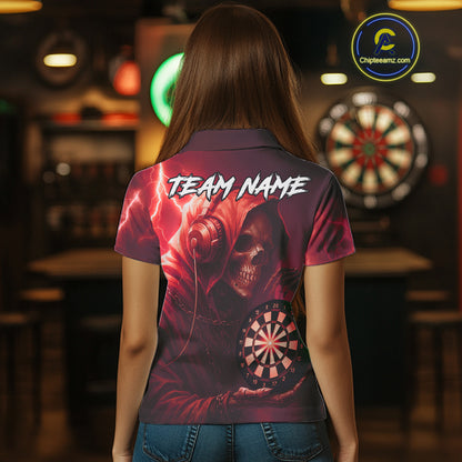 Custom Funny Skull Darts Shirt For Women Personalized Red Dartboard Dart Team Jerseys NYN1161