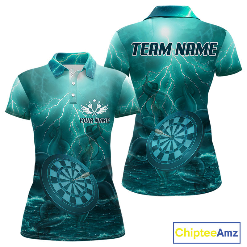 Thunder Dartboard In The Ocean Turquoise Darts Shirt For Women - Custom Name & Team NYN0616