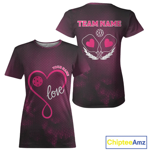Custom Romantic Pickleball T-Shirt For Women Pink Love Heart Pickleball Couple Shirts NYN1196