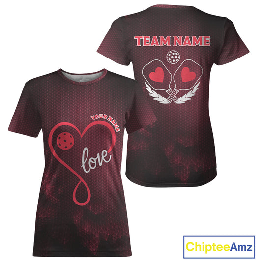 Custom Romantic Pickleball T-Shirt For Women Red Love Heart Pickleball Couple Shirts NYN1197