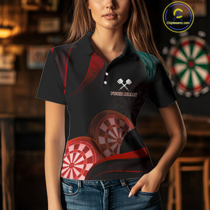 Three Red-Dartboard 3D Tribals Dart Shirt For Women - Custom Name & Team Jersey NYN0624