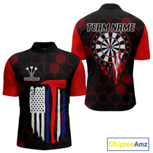 Load image into Gallery viewer, Red Dripping Dartboard &amp; US Flag Men's Darts 1/4-Zip Shirt - Custom Name For Dart Players NYN0800