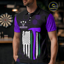 Load image into Gallery viewer, Purple Dripping Dartboard &amp; US Flag Men's Darts Polo Shirt - Custom Name For Dart Players NYN0801