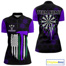 Load image into Gallery viewer, Purple Dripping Dartboard &amp; US Flag Women's Darts 1/4-Zip Shirt - Custom Name For Dart Players NYN0801