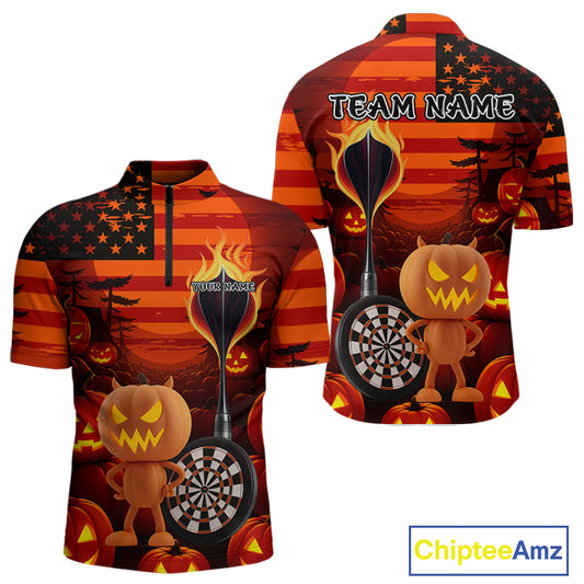 Pumpkin Play Darts Custom Halloween Dart 1/4-Zip Shirts For Men, Funny Dart Jerseys NYN0807