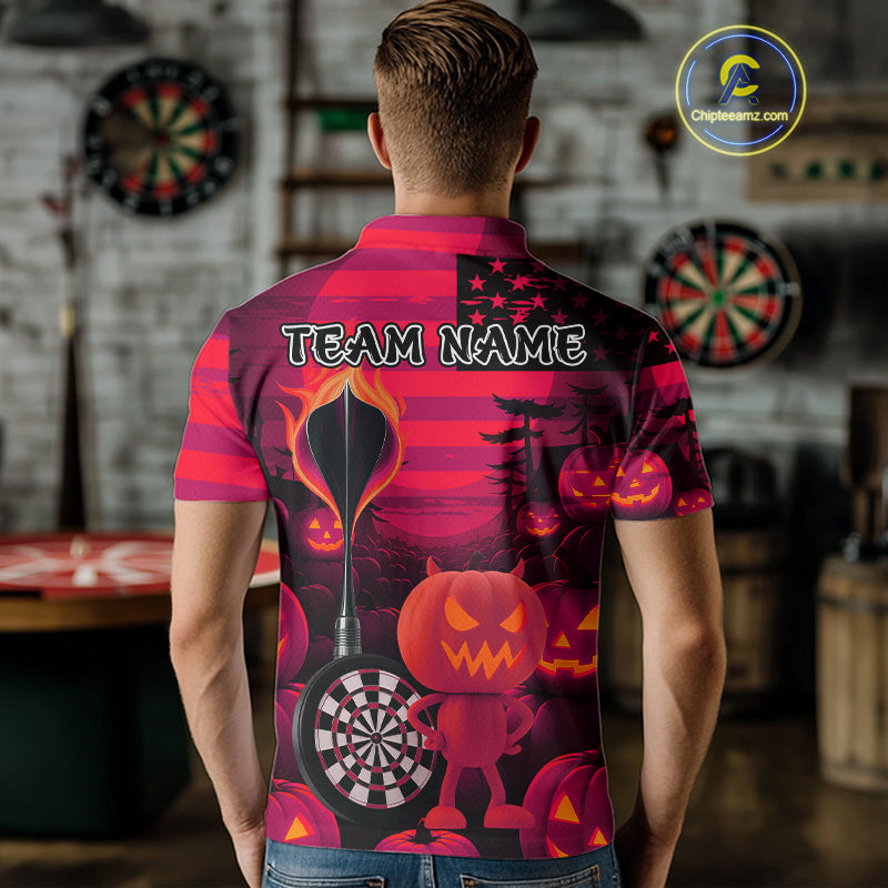 Pumpkin Play Darts Custom Halloween Dart Polo Shirts For Men, Funny Dart Jerseys NYN0808