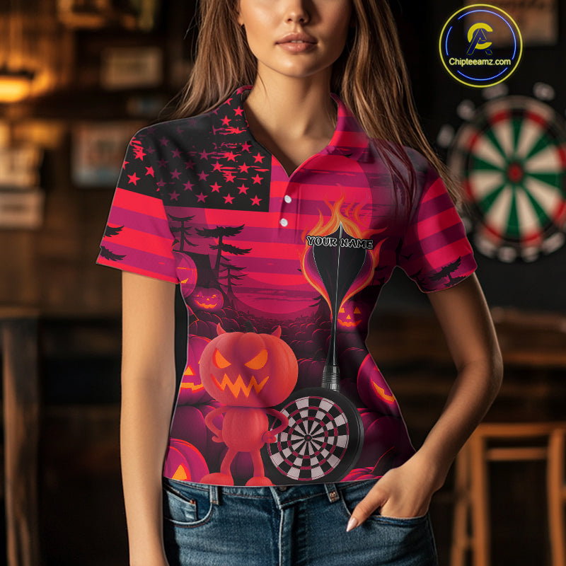 Pumpkin Play Darts Custom Halloween Dart Polo Shirts For Women, Funny Dart Jerseys NYN0808