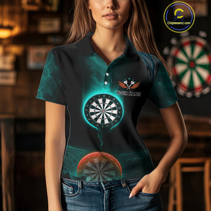 Thunder Dartboards Women's Darts Shirt - Custom Name & Team | Opt2 - Turquoise Orange NYN0632