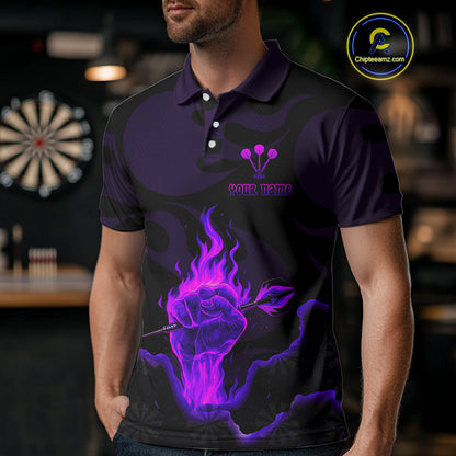 Flaming Hand & Dart Arrow Darts Shirts For Men - Custom Name & Team | Opt2 - Purple NYN0640