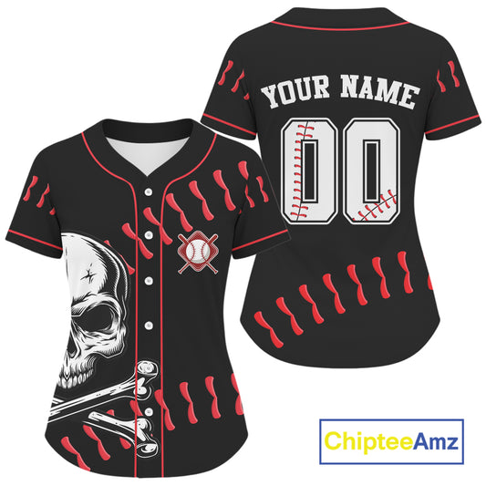 Black And Red Skull Baseball Jersey For Women Custom Halloween Youth Baseball Shirts NYN0833