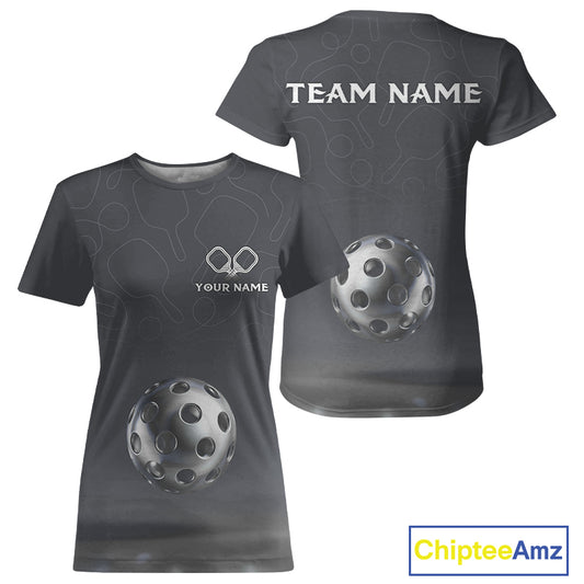 Custom Holographic Pickleball T-Shirt For Women Personalized Silver Pickleball Jersey NYN1236