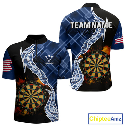 Colorful Splash Dartboard & Cobalt Camo Darts Shirt For Men - Custom Team Name NYN0376