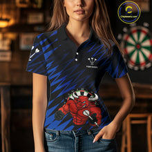 Load image into Gallery viewer, Maroon &amp; White Bull Holding Dart Arrow Darts Shirt For Women - Custom Team Name |Blue NYN0381