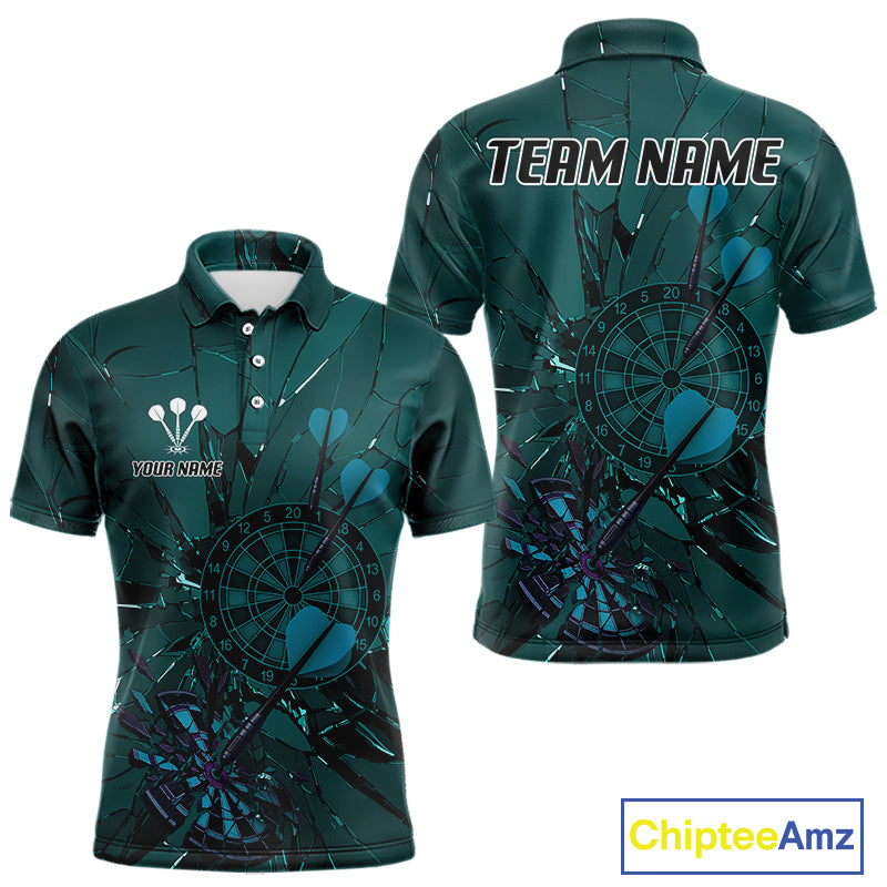 Cracked Dartboard Broken Glass Men's Darts Shirt Custom Name & Team | Opt1 - Dark Teal NYN0653