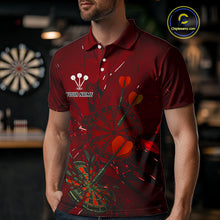 Load image into Gallery viewer, Cracked Dartboard Broken Glass Men's Darts Shirt Custom Name &amp; Team | Opt2 - Red NYN0654