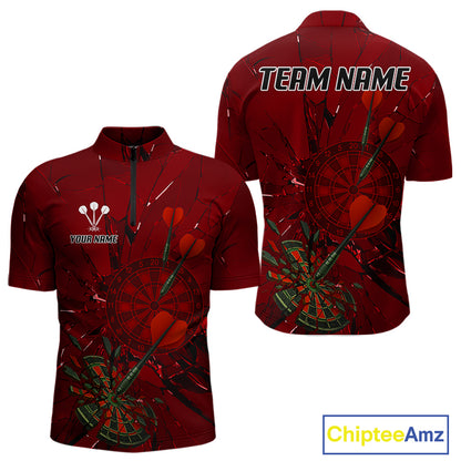 Cracked Dartboard Broken Glass Men's Darts Shirt Custom Name & Team | Opt2 - Red NYN0654