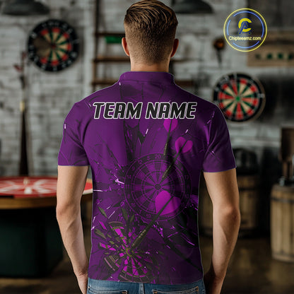 Cracked Dartboard Broken Glass Men's Darts Shirt Custom Name & Team | Opt3 - Purple NYN0655