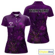 Load image into Gallery viewer, Cracked Dartboard Broken Glass Women's Darts Shirt Custom Name &amp; Team | Opt3 - Purple NYN0655