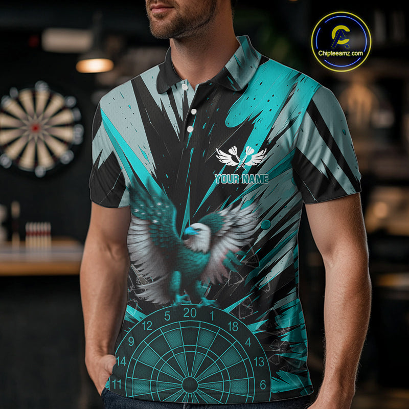 Eagle Dartboard Broken Glass Men's Darts Shirt Custom Name & Team | Opt2 - Turquoise NYN0657