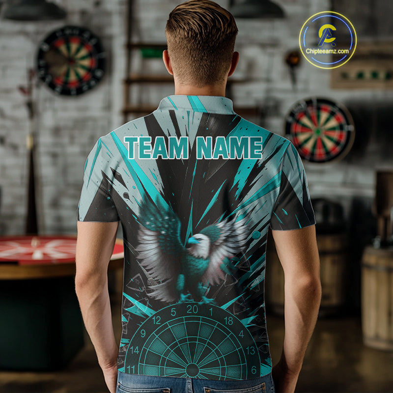 Eagle Dartboard Broken Glass Men's Darts Shirt Custom Name & Team | Opt2 - Turquoise NYN0657