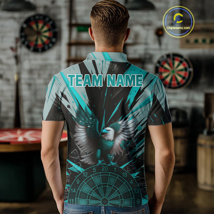 Eagle Dartboard Broken Glass Men's Darts Shirt Custom Name & Team | Opt2 - Turquoise NYN0657