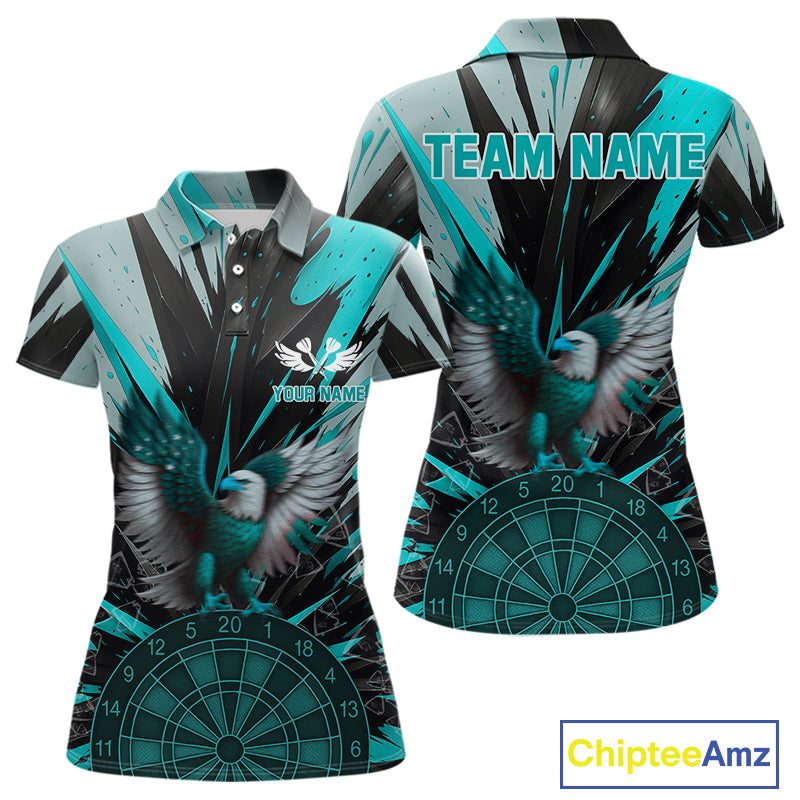 Eagle Dartboard Broken Glass Women's Darts Shirt Custom Name & Team | Opt2 - Turquoise NYN0657