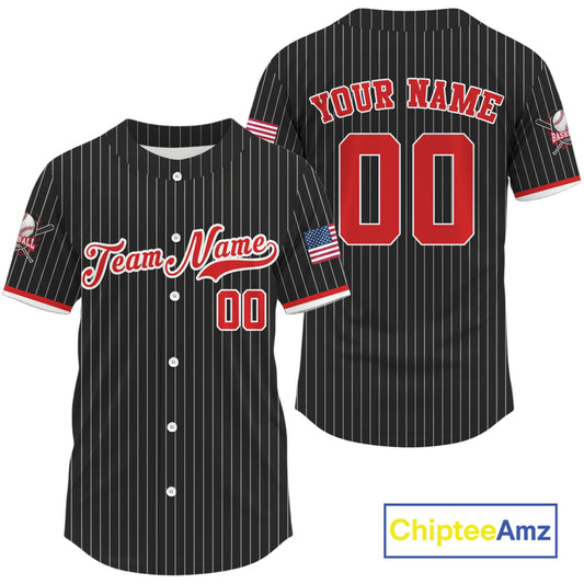 Men's Red Pinstripe Patriotic Baseball Jersey Custom USA Flag Baseball Shirt For Fans NYN0863