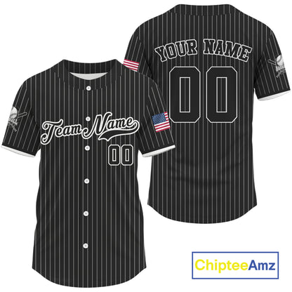 Men's Black Pinstripe Patriotic Baseball Jersey Custom USA Flag Baseball Shirt For Fans NYN0864
