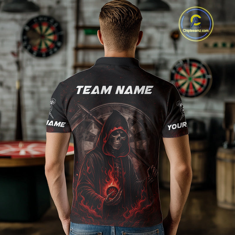 Custom Red Skull Dartboard Grunge Polo Darts Jerseys For Men, Darts Team Shirt Uniform NYN0869