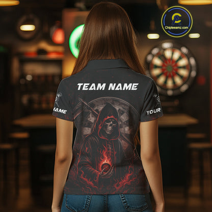 Custom Red Skull Dartboard Grunge Polo Darts Jerseys For Women, Darts Team Shirt Uniform NYN0869